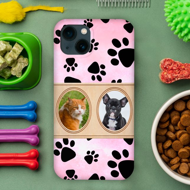 Red background with paws, custom pet photo Case-Mate iPhone case (Creator Uploaded)