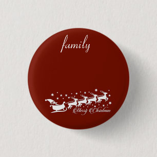 Red Background with Santa Claus and Reindeer 3 Cm Round Badge