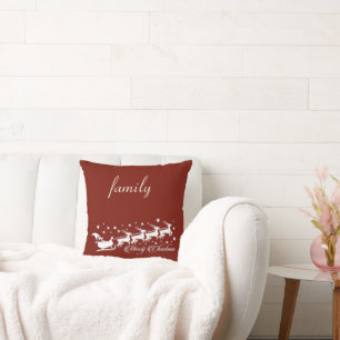 Red Background with Santa Claus and Reindeer  Cushion