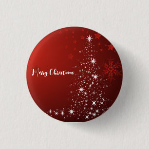 Red Background with Starry Christmas Tree 3 Cm Round Badge
