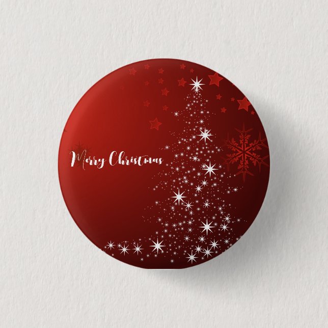 Red Background with Starry Christmas Tree  3 Cm Round Badge (Front)