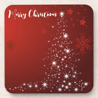 Red Background with Starry Christmas Tree Coaster
