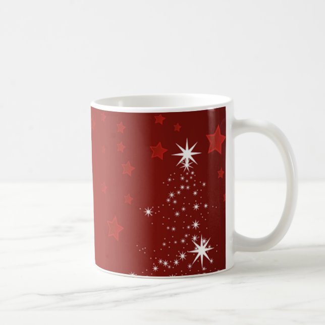 Red Background with Starry Christmas Tree  Coffee Mug (Right)