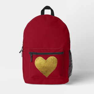 Red Backpack Gold Heart Symbol of Love