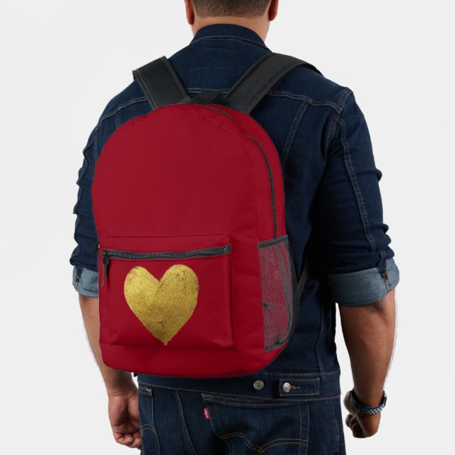 Red Backpack Gold Heart Symbol of Love (Insitu (Model))