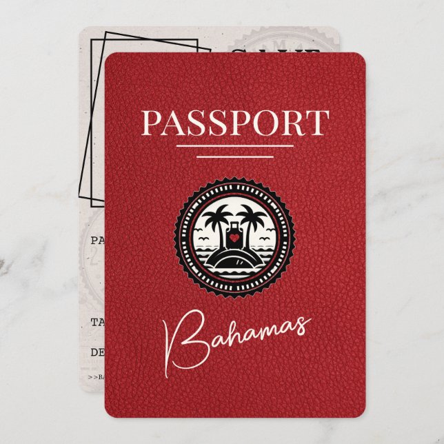 Red Bahamas Passport Save The Date (Front/Back)