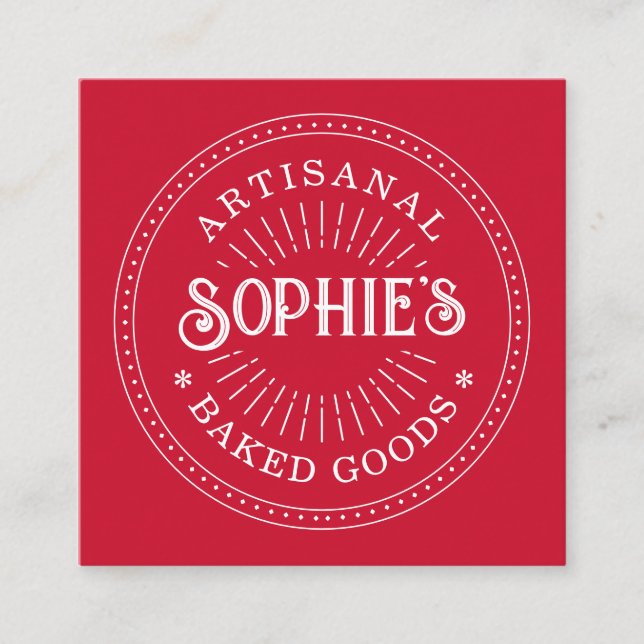 Red Bakery Logo Baker Pastry Chef Typography  Square Business Card (Front)