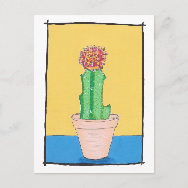 Red ball cactus, cute, naive art drawing,  postcard (Front)