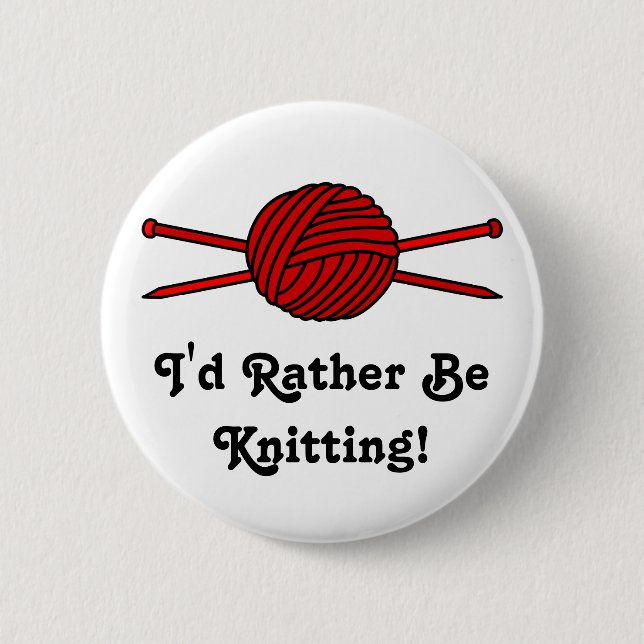 Red Ball of Yarn & Knitting Needles 6 Cm Round Badge (Front)