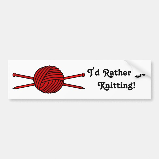 Red Ball of Yarn & Knitting Needles Bumper Sticker (Front)