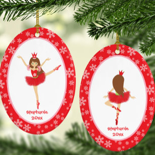 Red Ballerina Girl Personalised Christmas Ceramic Tree Decoration