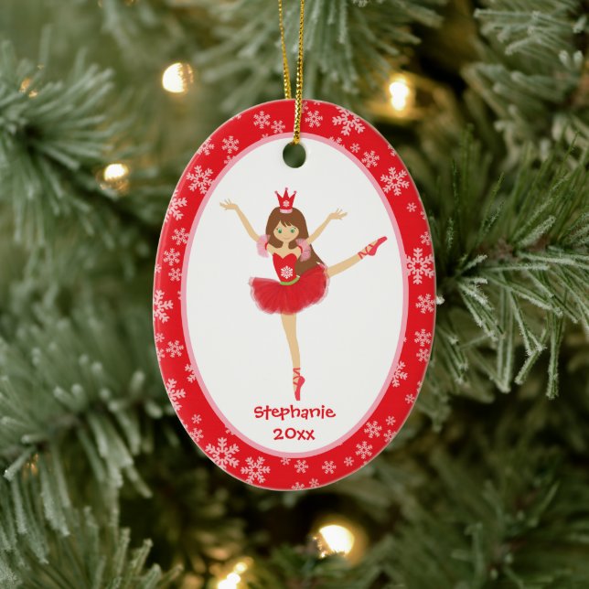 Red Ballerina Girl Personalized Christmas Ceramic Tree Decoration (Tree)