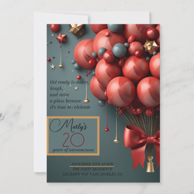 Red Balloon Birthday Party Invitation (Front)