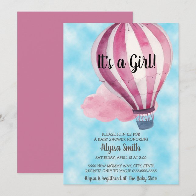 Red Balloon Blue Sky Baby Girl Baby Shower Invitation (Front/Back)