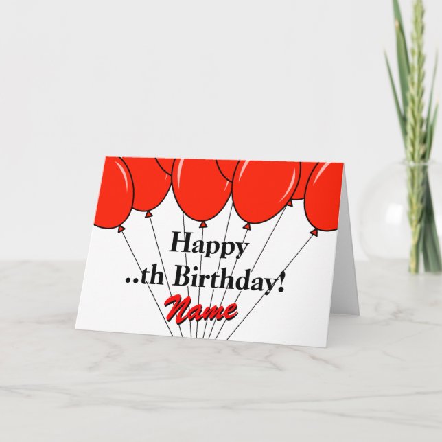 Red balloon bouquet Birthday greeting card (Front)