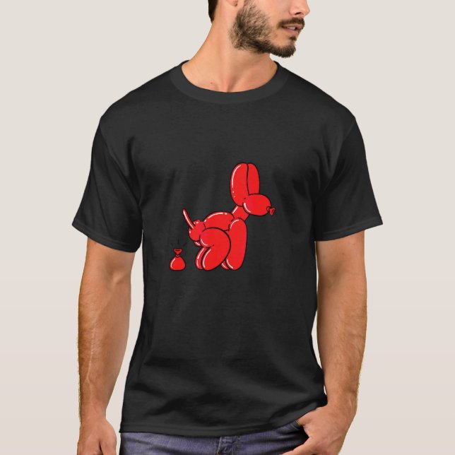 Red Balloon Dog Pooping T-Shirt (Front)