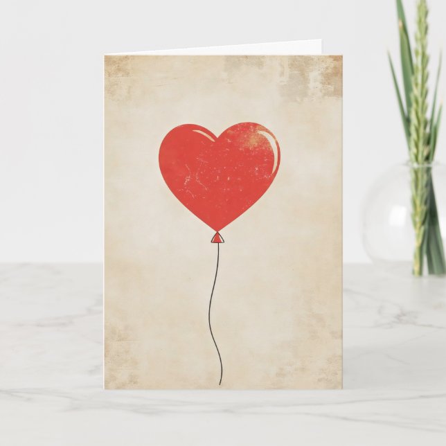 Red Balloon Love Simple Holiday Card (Front)