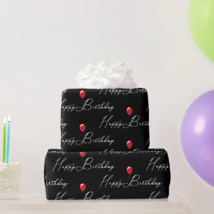 Red Balloon on Happy Birthday Wrapping Paper