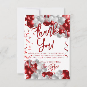 Red Balloons Birthday Thank You Card