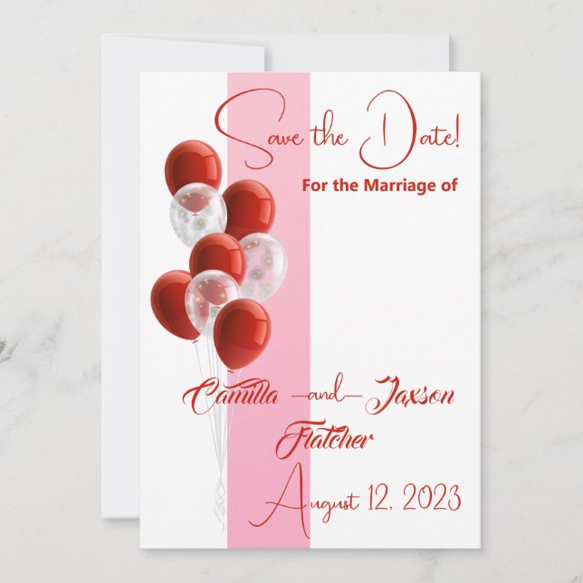 Red Balloons. Elegant Save the Date card  (Front)