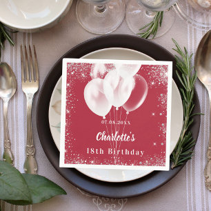 Red balloons white birthday party napkin