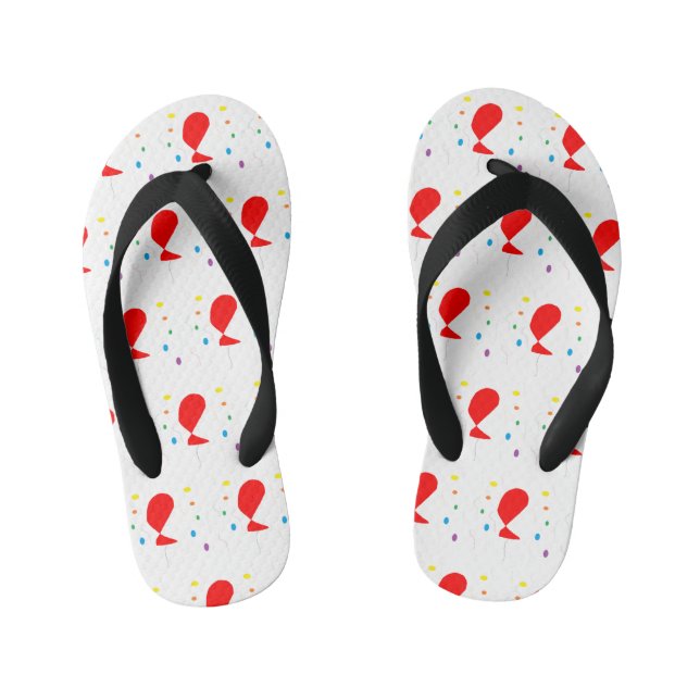Red balloons with colourful confetti pattern kid's jandals (Footbed)