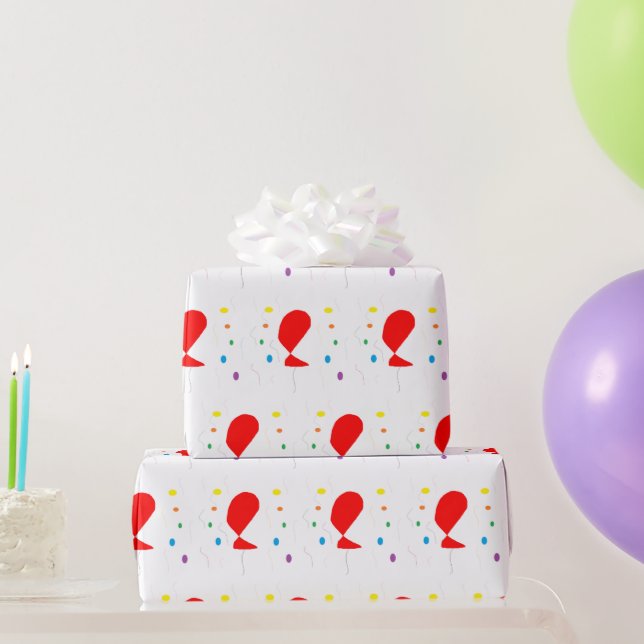Red balloons with colourful confetti pattern wrapping paper (Party Gifts)