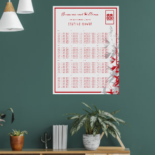 Red Bamboo Leaves Chinese Wedding Seating Chart