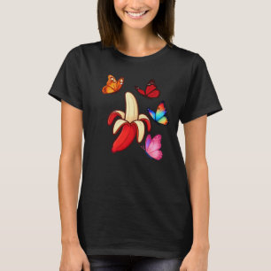 Red Banana Surrounded by Colorful Butterflies T-Shirt