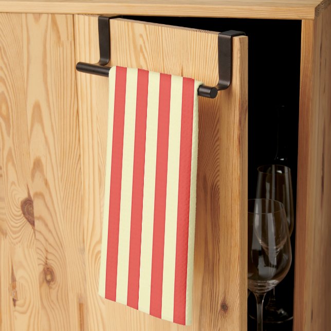 Red Band Stripe Kitchen Chef  Tea Towel (Thirds Fold)