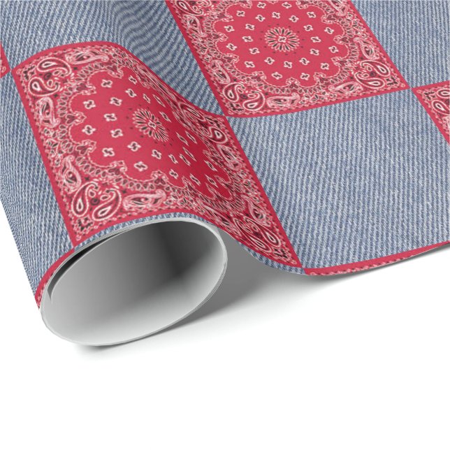 Red Bandanna And Denim Print Wrapping Paper (Roll Corner)