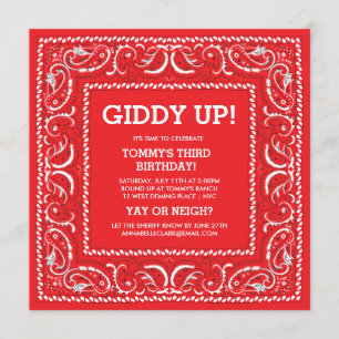 Red Bandanna   Birthday Invite