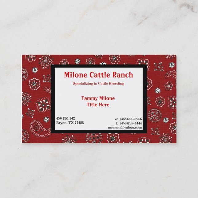 Red Bandanna Business Card with 2 Custom Sides (Front)