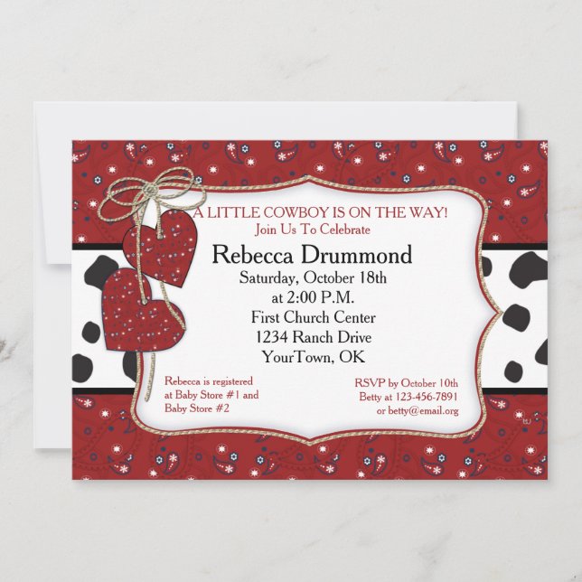 Red Bandanna Cowboy Baby Shower Invitation (Front)