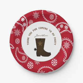 Red Bandanna Cowboy Boot Personalised Birthday Paper Plate