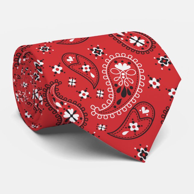 Red Bandanna Handkerchief Paisley Tie (Rolled)