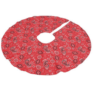 Red Bandanna Heart Modern Cowboy Love Fun Faux Linen Tree Skirt