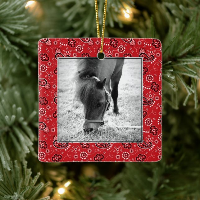 Red Bandanna Horse Photo Name Year Annual Holiday Ceramic Ornament (Tree)