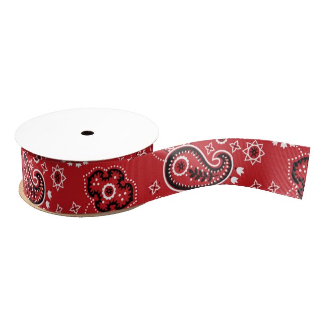 Red Bandanna Modern Cowboy Western Rodeo Outdoors Grosgrain Ribbon (Spool)