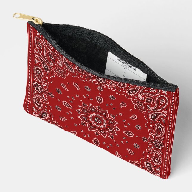 Red Bandanna Paisley Zipper Accessory Pouch  (Open)