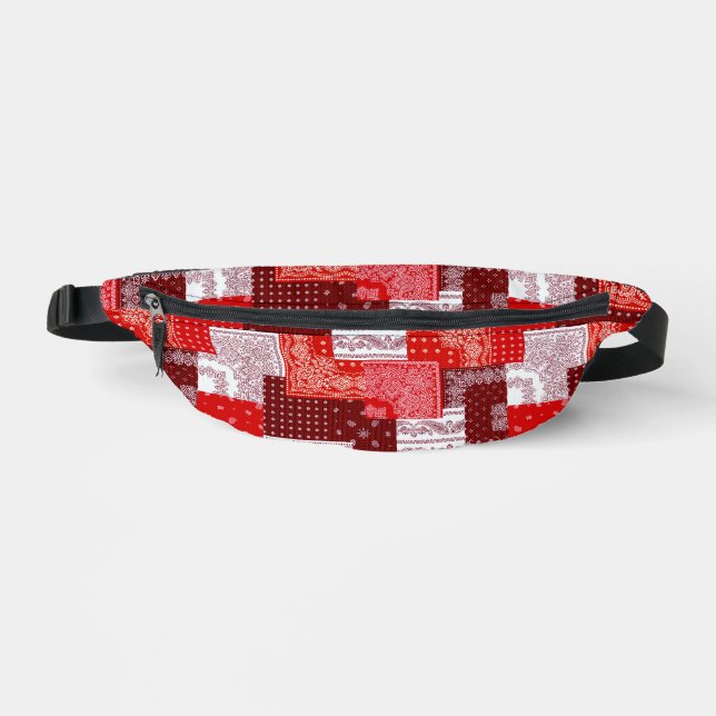 Red Bandanna Patchwork Paisley Sewing Pattern Bum Bags (Front)