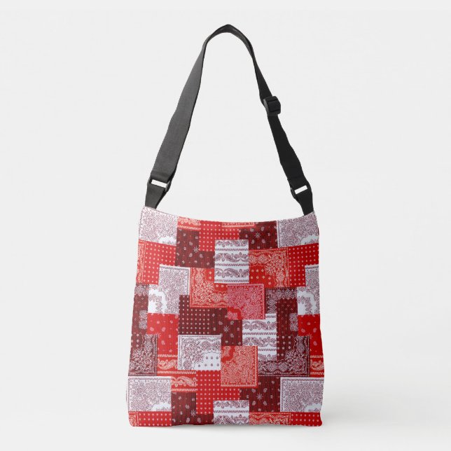 Red Bandanna Patchwork Paisley Sewing Pattern Crossbody Bag (Front)