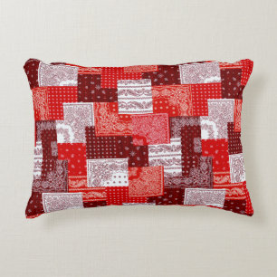 Red Bandanna Patchwork Paisley Sewing Pattern Decorative Cushion