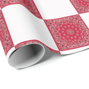 Red Bandanna Print And White Blocks Wrapping Paper