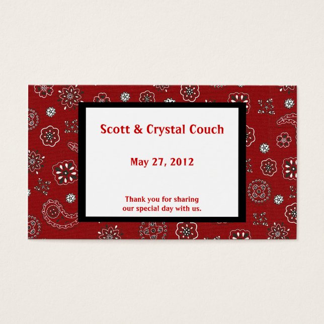 Red Bandanna Wedding Favour Card (Front)