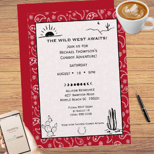 Red Bandanna Western Cowboy Birthday Invitation