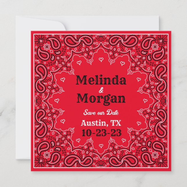 Red Bandanna Western Flat Save The Date Card (Front)