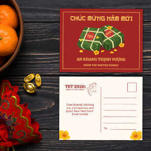 Red Banh Chung Tet 2026 Year of the Horse Vietnam Holiday Postcard