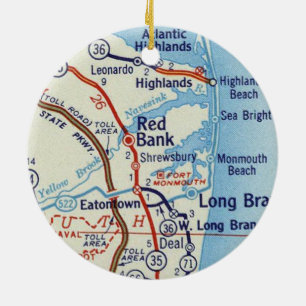 Red Bank NJ Vintage Map Ceramic Tree Decoration