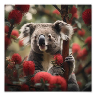 Red Banksia Tree With Koala Bear, Photo Print